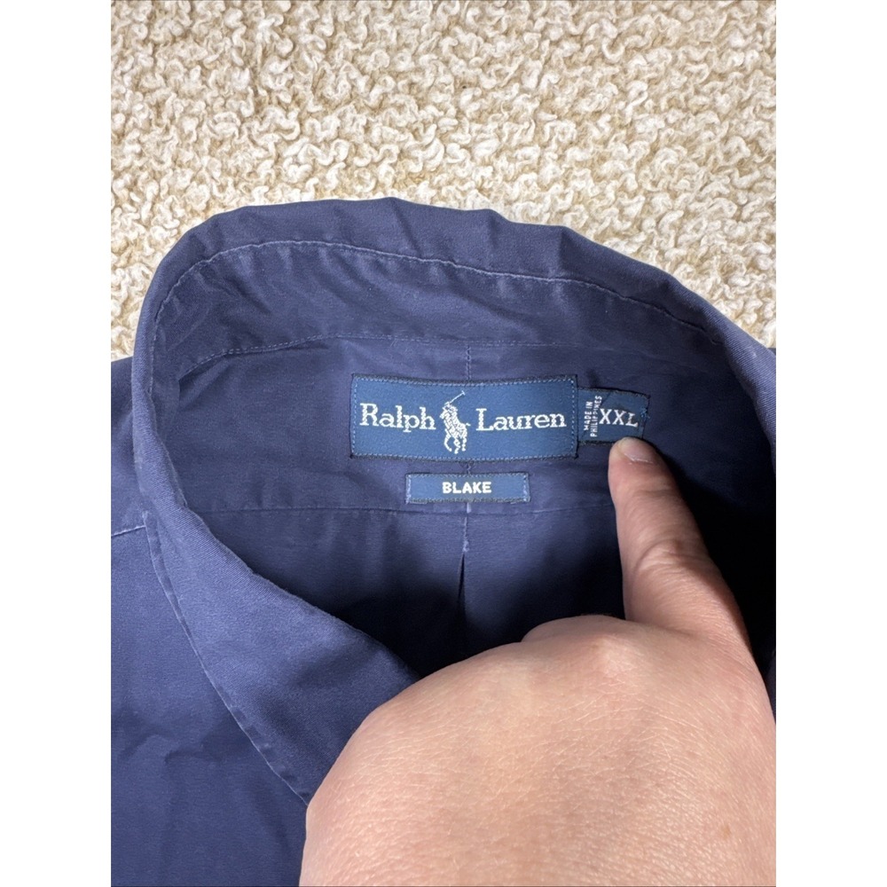 Ralph Lauren Mens Shirt XXL Navy Blue Solid Blake Classic Fit Casual Long Sleeve - Picture 8 of 11